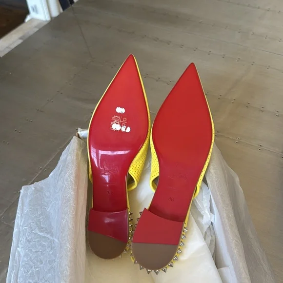 Christian Louboutin hall sling yellow ballet flat perforated citronnade sz 38 - Picture 8 of 9